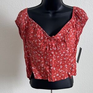 NWT Floral Smocked Back Tie Front Crop Top Orange XL